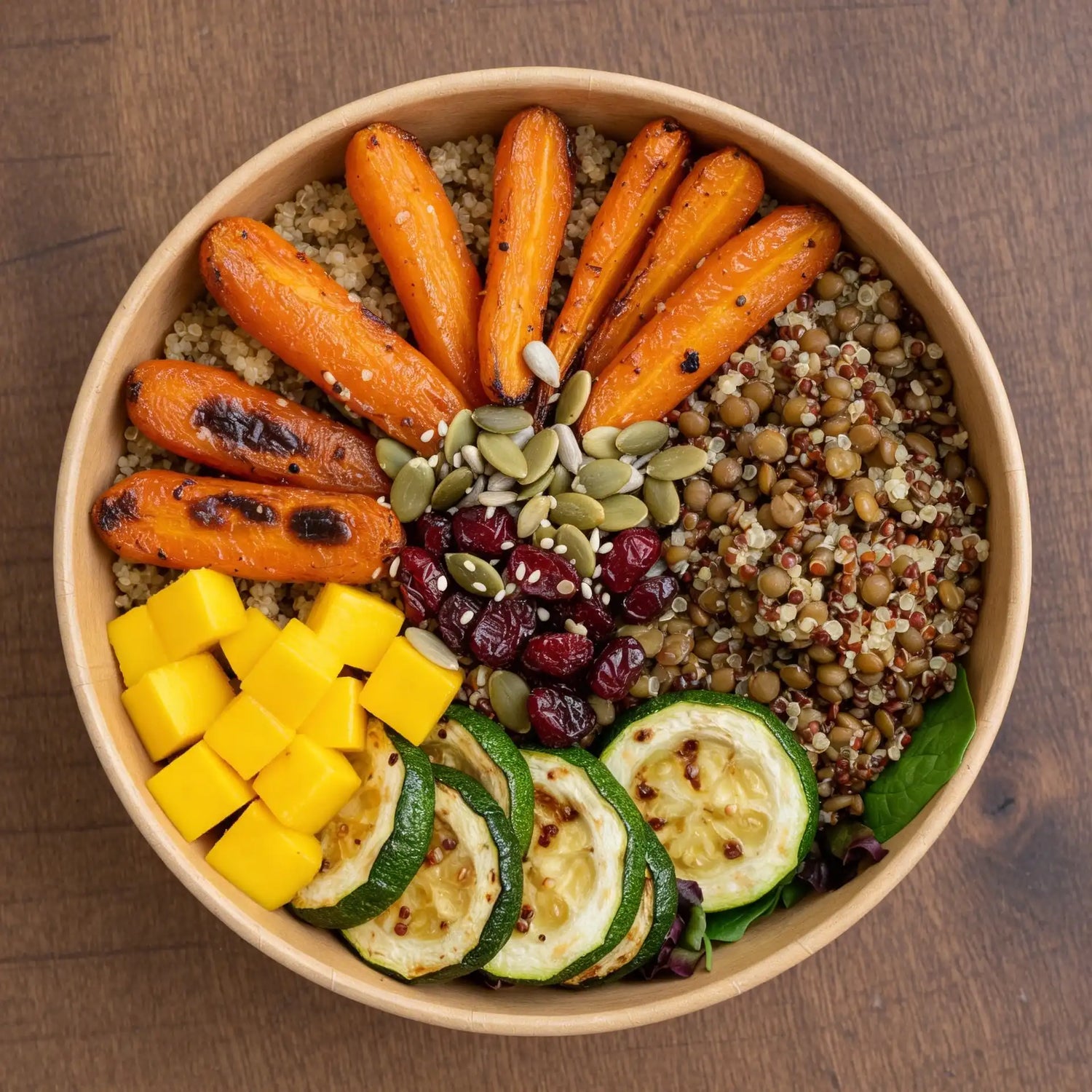 Bowl de Quinoa Tricolor con Lentejas y Aderezo de Ajonjolí