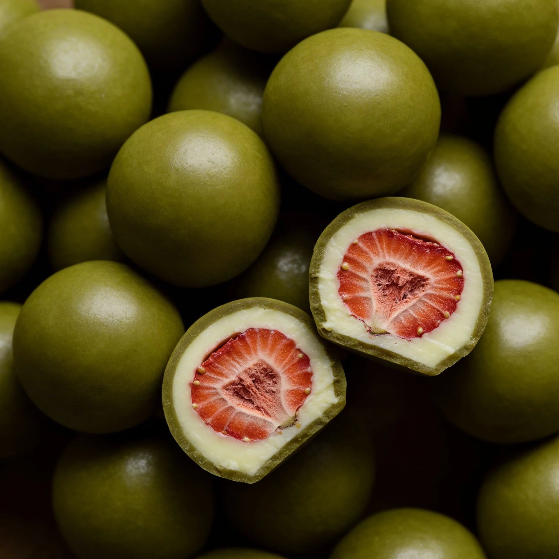 Fresa Matcha con chocolate blanco